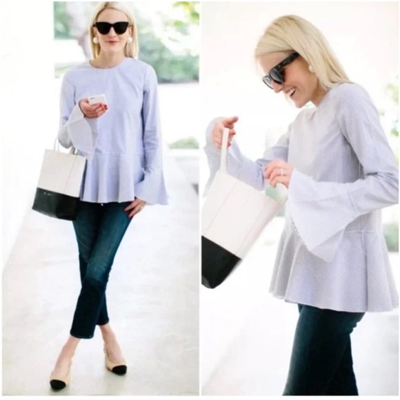 Theory Lexanda Cotton Striped Peplum Top - Picture 4 of 8